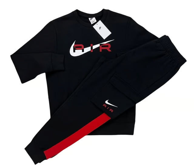 Nike Air Black/Red Swoosh Crewneck Tracksuit