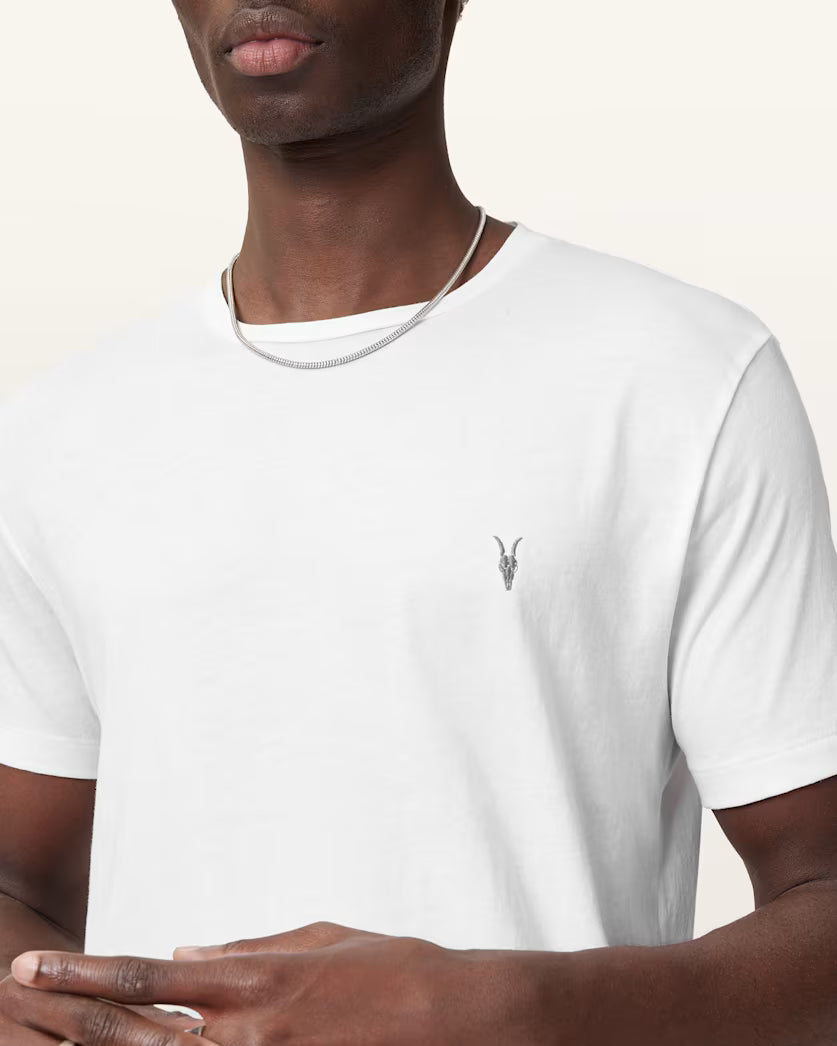 Allsaints T-Shirt Mens White Tonic Crew Neck Slim Ramskull