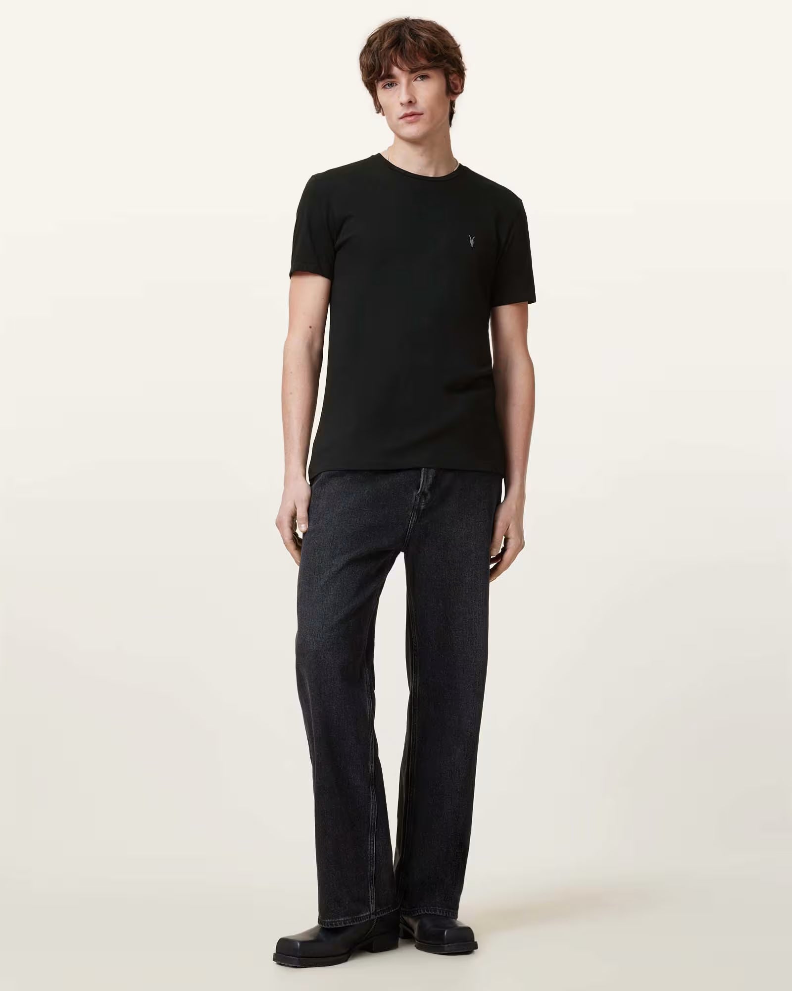 Allsaints T-Shirt Mens Jet Black Tonic Crew Neck Slim