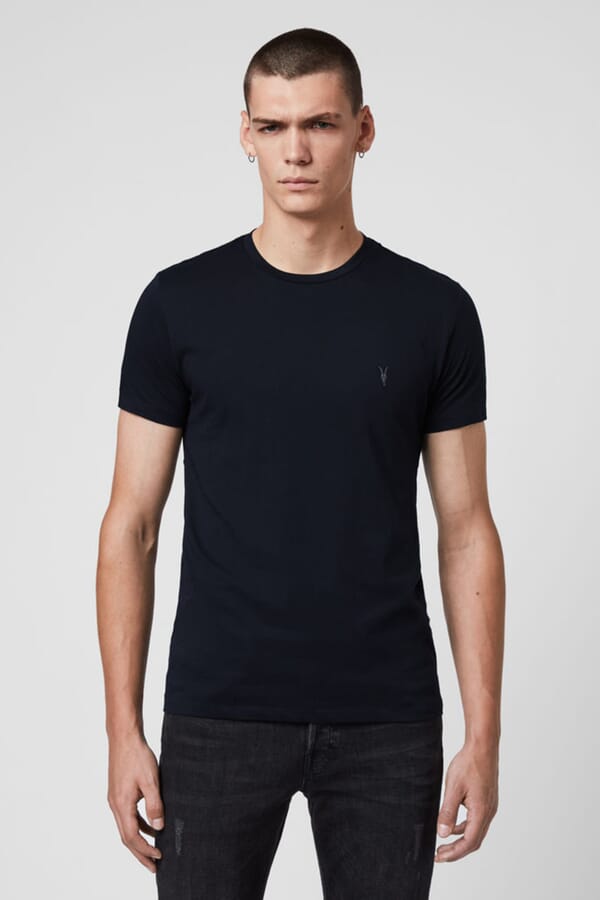 Allsaints T-Shirt Mens Navy Tonic Crew Neck Slim Ramskull