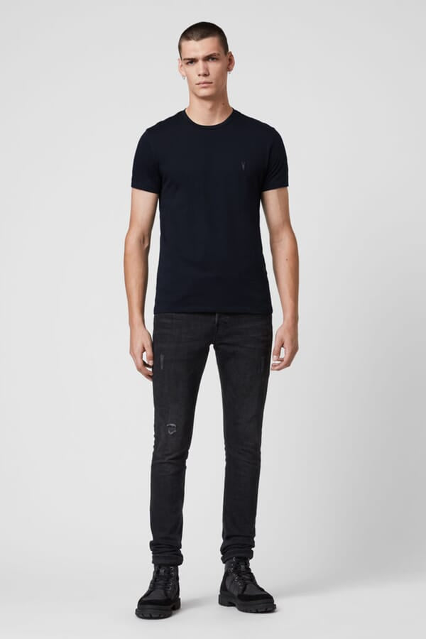 Allsaints T-Shirt Mens Navy Tonic Crew Neck Slim Ramskull