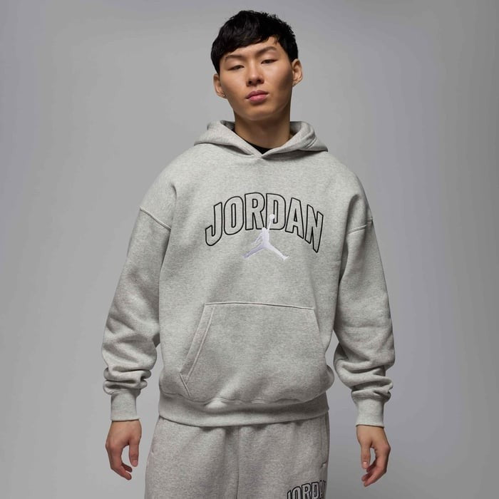 Nike Hoodie Men Grey Jordan Brooklyn Fleece Heather Oversized Hoody Pullover