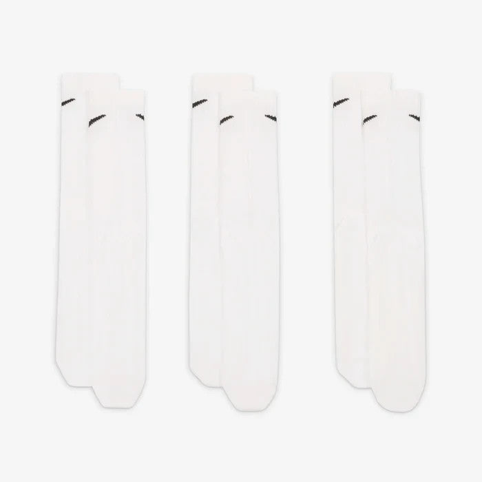 Nike Crew Socks Everyday Lightweight Training Unisex White Sweat Wicking 3-Pairs