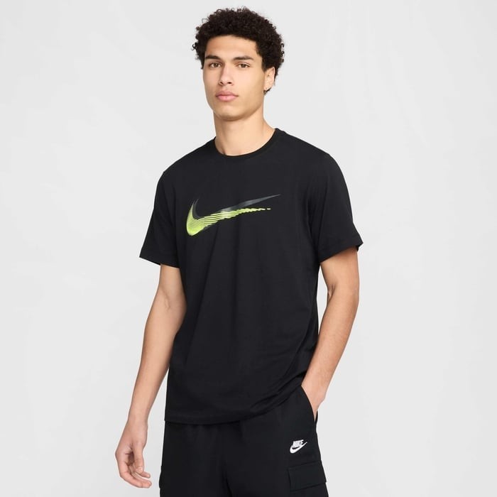 Nike T-Shirt Mens Black Sportswear Swoosh Print Cotton Everyday Wear Classic Tee