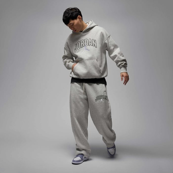 Nike Hoodie Men Grey Jordan Brooklyn Fleece Heather Oversized Hoody Pullover