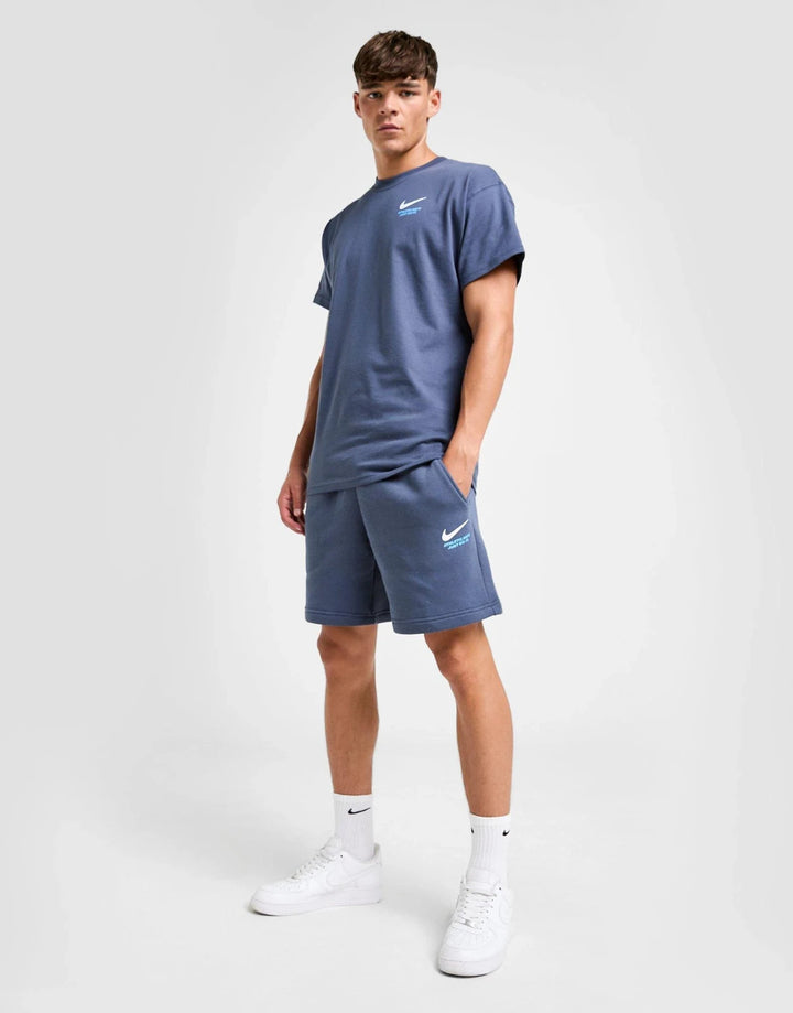Nike Athletic Shorts Set Mens Blue Fleece Athletic Short Sleeve Tee
