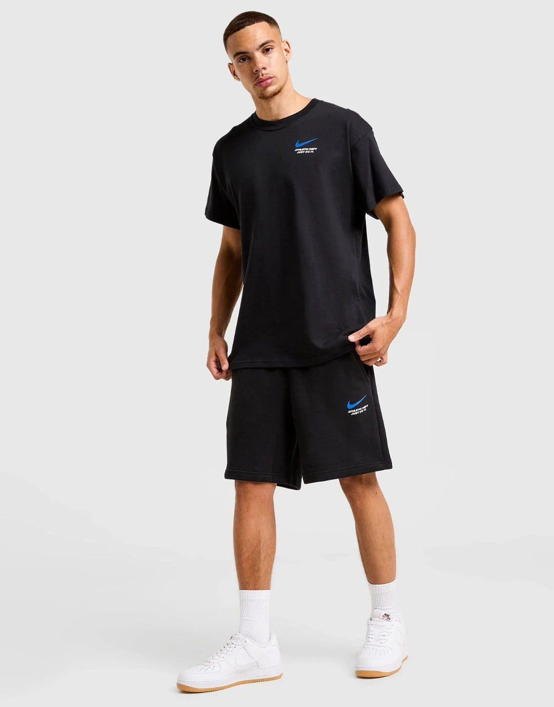 Nike Athletic Shorts Set Mens Black Fleece Short Sleeve Tee