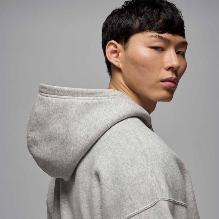 Nike Hoodie Men Grey Jordan Brooklyn Fleece Heather Oversized Hoody Pullover