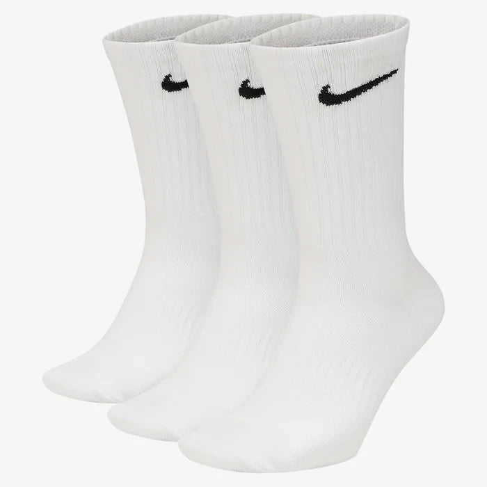 Nike Crew Socks Everyday Lightweight Training Unisex White Sweat Wicking 3-Pairs