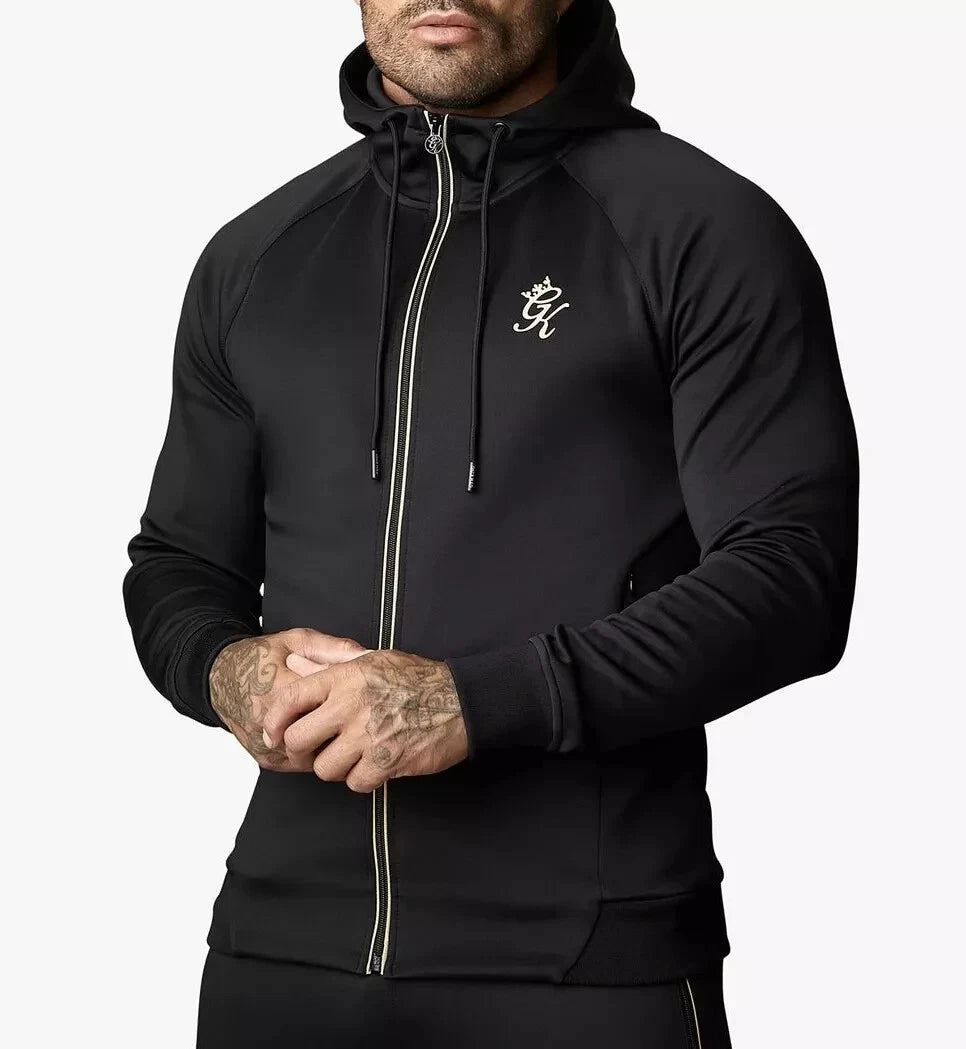 Gym King Men's Black Gold Reflective Tracksuit Hoodie Joggers