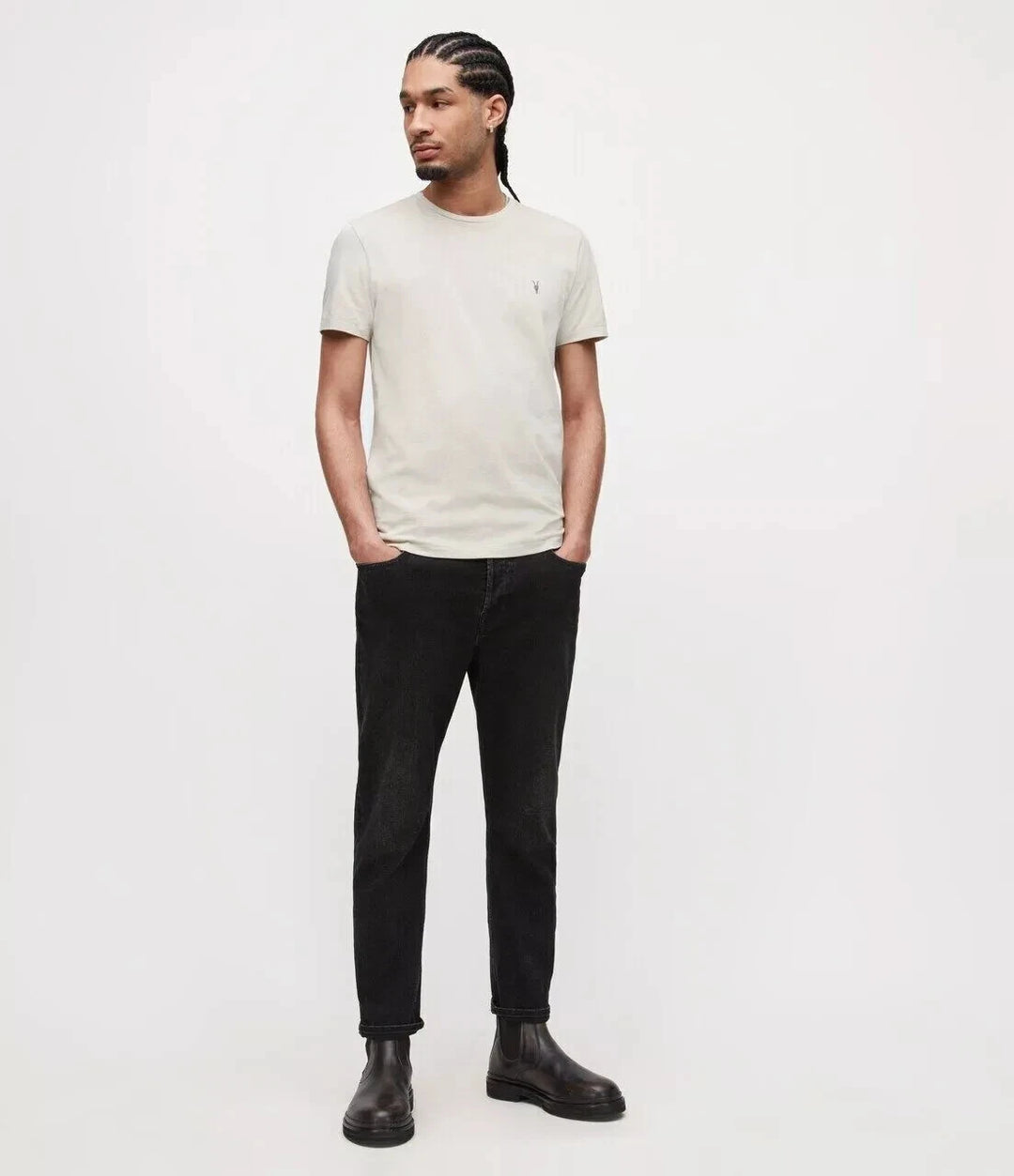 Allsaints T-Shirt Mens Seashell Grey Tonic Crew Neck Slim