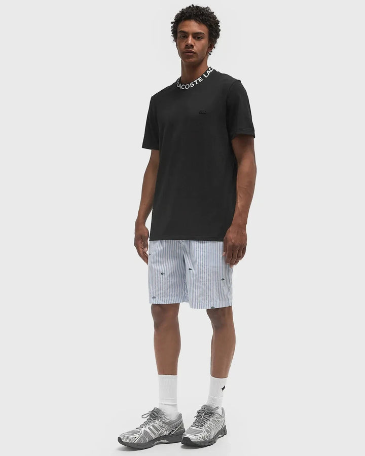 Lacoste Jacquard Branded Men's Black Pique Neck T Shirt