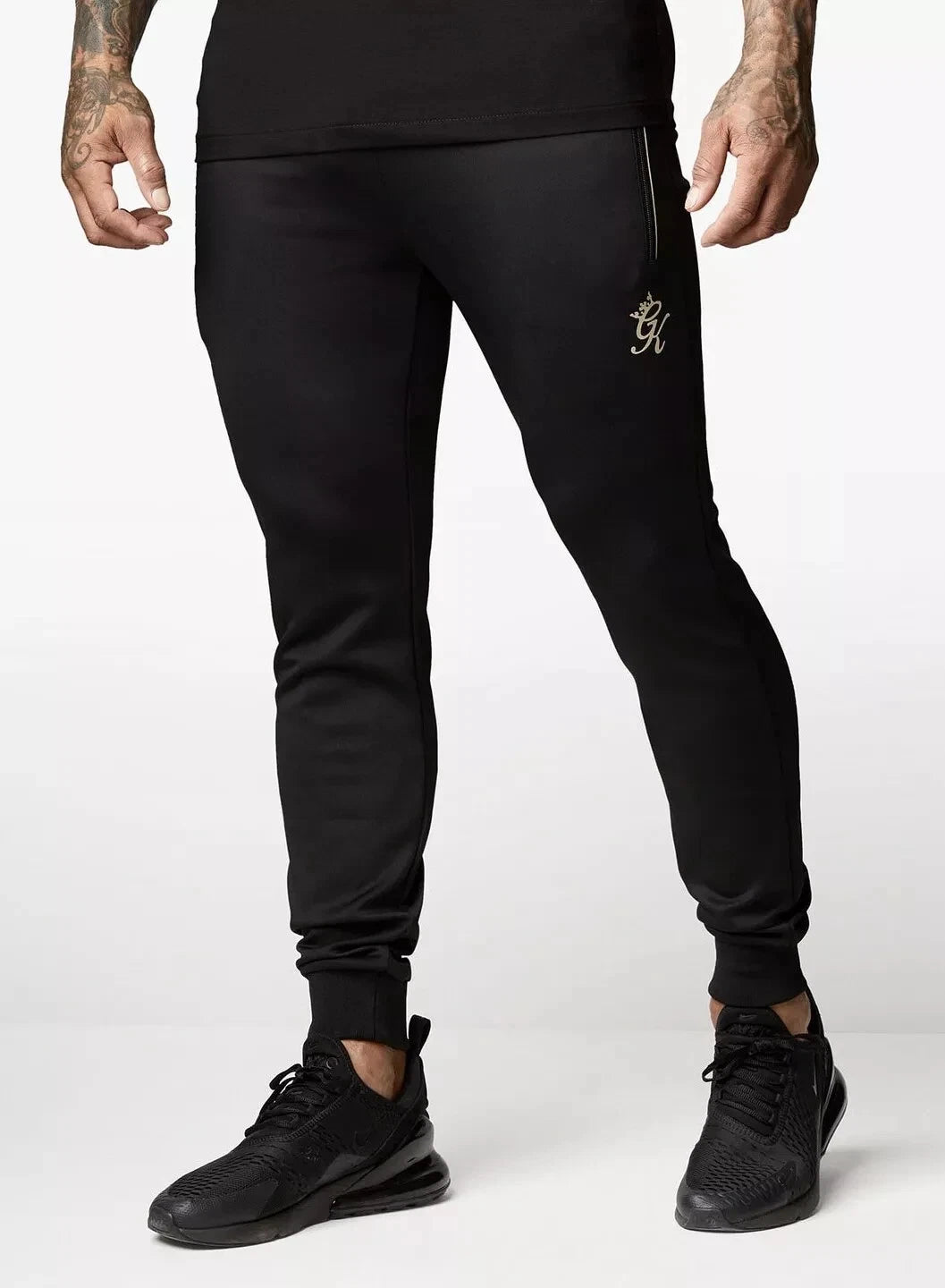 Gym King Men's Black Gold Reflective Tracksuit Hoodie Joggers