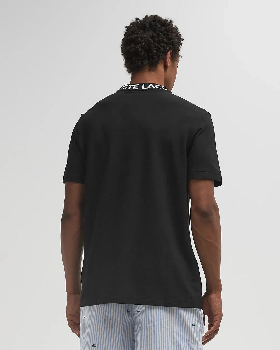 Lacoste Jacquard Branded Men's Black Pique Neck T Shirt