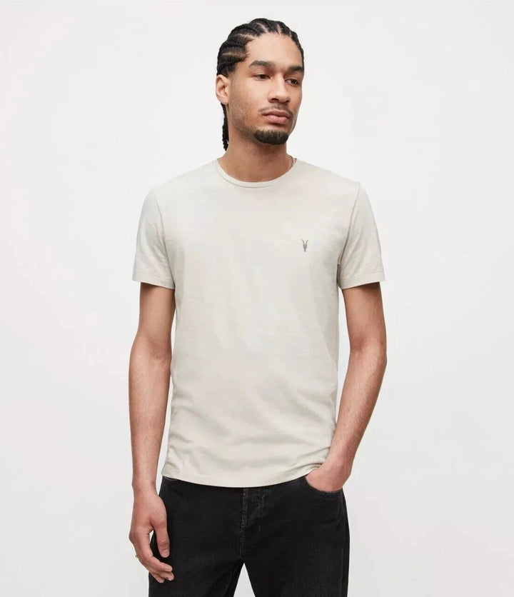 Allsaints T-Shirt Mens Seashell Grey Tonic Crew Neck Slim