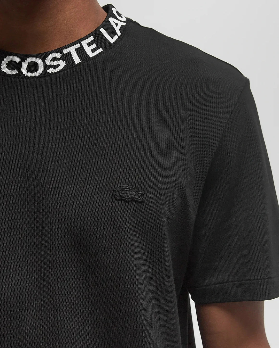 Lacoste Jacquard Branded Men's Black Pique Neck T Shirt