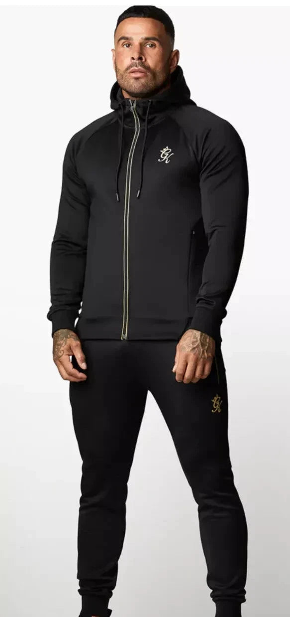 Gym King Men's Black Gold Reflective Tracksuit Hoodie Joggers