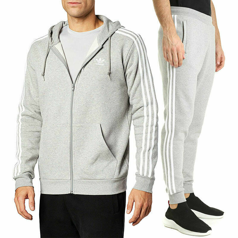 Adidas Men's Grey 3-Stripe Tracksuit